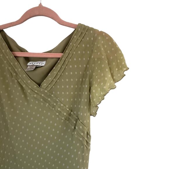 Adrianna Papell Y2K Green Polka Dot Silk Boho Romantic Feminine Midi Dress 12 - Picture 8 of 12